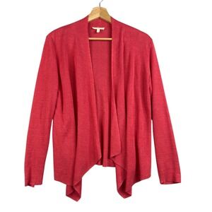 Eileen Fisher Women's Cardigan‎ Sweater Red Drape Front Size M Long sleeve Linen